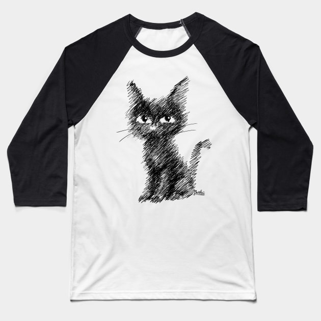 Doodle cat Baseball T-Shirt by BATKEI